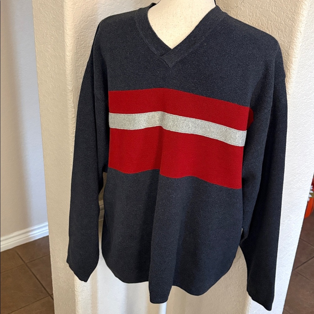Vintage 90’s Structure blue & red striped V-neck sweater Size M